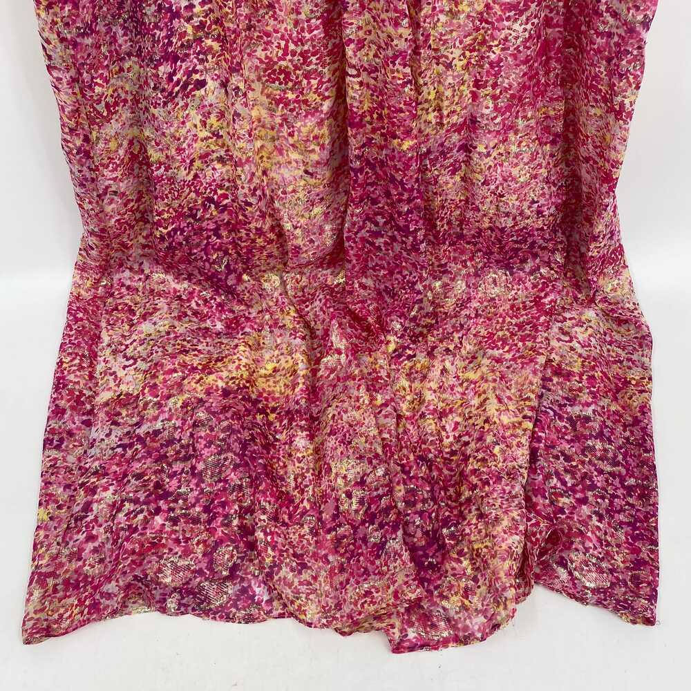 BCBGMaxAzria Pink Yellow Metallic Watercolor Maxi Dress | Size 10 - Picture 5 of 11
